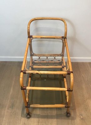 French Rattan Drinks Trolley with Leather Links, 1950s-BA-658428