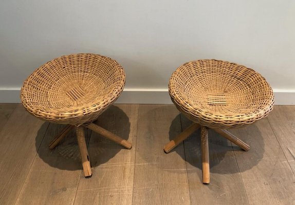 French Rattan Stools, 1970s, Set of 2-BA-926127