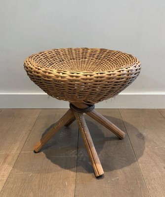 French Rattan Stools, 1970s, Set of 2-BA-926127