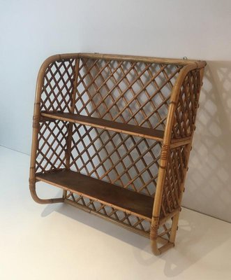 French Rattan Wall Shelf Attributed to Audoux Minet, 1950s-BA-658483