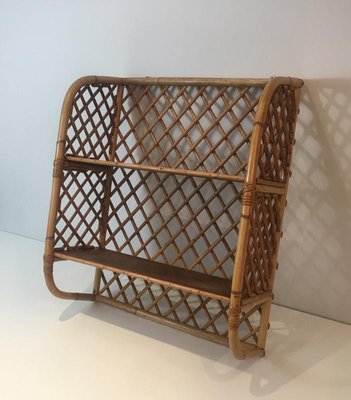 French Rattan Wall Shelf Attributed to Audoux Minet, 1950s-BA-658483