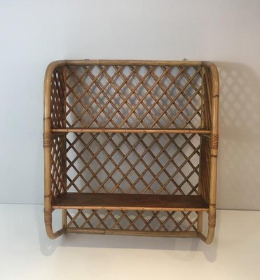 French Rattan Wall Shelf Attributed to Audoux Minet, 1950s-BA-658483