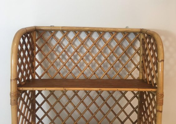 French Rattan Wall Shelf Attributed to Audoux Minet, 1950s-BA-658483