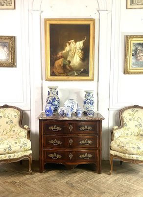 French Regency Curved Chest of Drawers in Inlaid Marble, 1750s-BXG-1757820