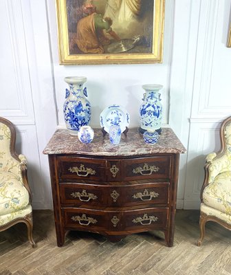 French Regency Curved Chest of Drawers in Inlaid Marble, 1750s-BXG-1757820