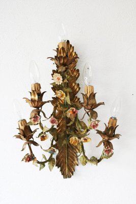 French Regency Style Wall Lamp with Florentine Flowers from Kögl, Italy, 1970s-FJP-1801603