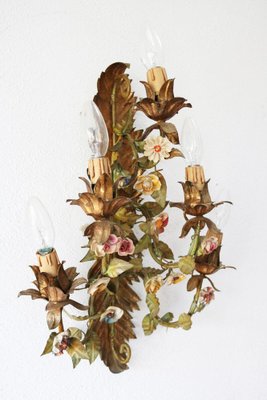 French Regency Style Wall Lamp with Florentine Flowers from Kögl, Italy, 1970s-FJP-1801603