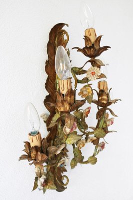 French Regency Style Wall Lamp with Florentine Flowers from Kögl, Italy, 1970s-FJP-1801603