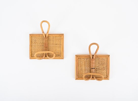 French Riviera Coat Hooks in Rattan and Bamboo, 1960s, Set of 2-JDR-1783060