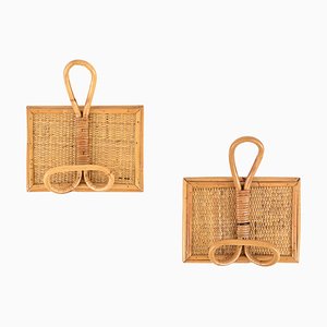 French Riviera Coat Hooks in Rattan and Bamboo, 1960s, Set of 2-JDR-1783060