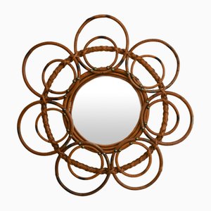 French Riviera Flower Rattan Sunburst Mirror, 1960s-MNF-2015957