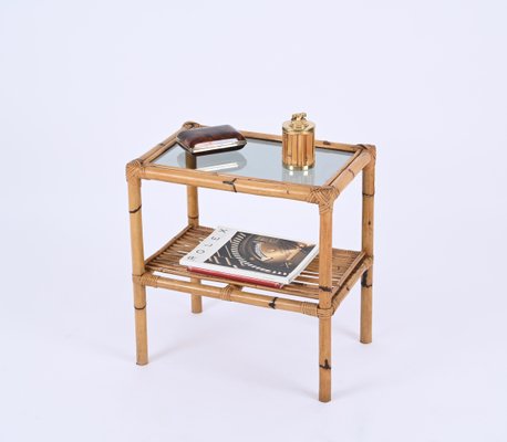 French Riviera Nightstand in Bamboo and Rattan, Italy, 1970s-JDR-1725990