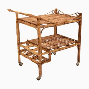 French Riviera Rectangular Bamboo and Rattan Trolley Bar Cart, France, 1960s-JDR-1126102