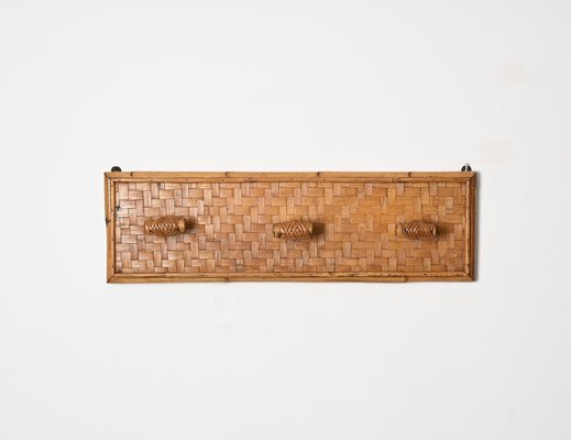 French Riviera Three Hook Coat Rack in Wicker, Rattan and Bamboo, Italy, 1960s-JDR-1817225