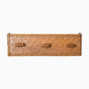 French Riviera Three Hook Coat Rack in Wicker, Rattan and Bamboo, Italy, 1960s-JDR-1817225