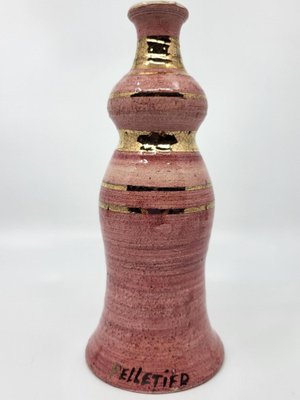 French Riviera Vase in Pink Ceramic Gilded with Fine Gold by Georges Pelletier, 1970-QCI-2020555