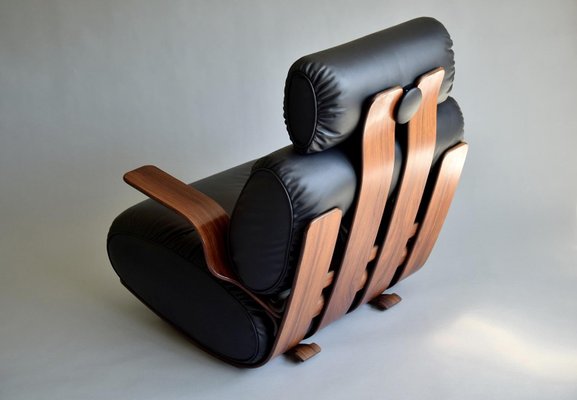 French Rocking Chair in Plywood and Leather, 1970s-MO-946204