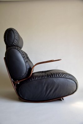 French Rocking Chair in Plywood and Leather, 1970s-MO-946204