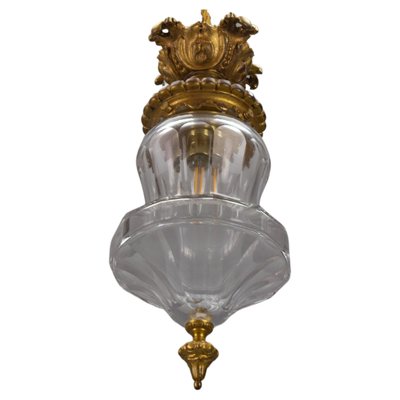 French Rococo Style Bronze and Crystal Glass Flush Mount, 1890s-KEG-1732610