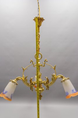 French Rococo Style Bronze and Noverdy Glass Three-Light Chandelier, 1920-KEG-1734560