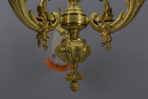 French Rococo Style Bronze and Noverdy Glass Three-Light Chandelier, 1920-KEG-1734560