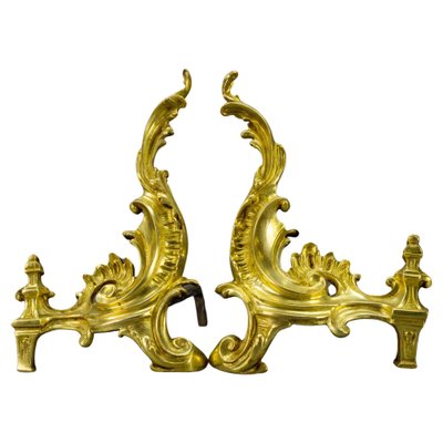 French Rococo Style Gilt Bronze and Iron Firedogs, 1890s, Set of 2-KEG-1717716