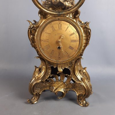 French Rococo Style Golden Brass Mechanical Clock by D. Masson, 1950-PWG-2034794