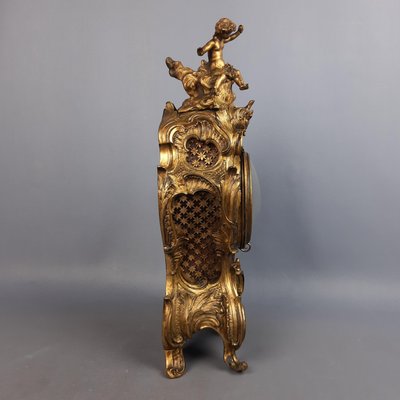 French Rococo Style Golden Brass Mechanical Clock by D. Masson, 1950-PWG-2034794