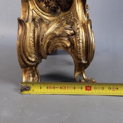 French Rococo Style Golden Brass Mechanical Clock by D. Masson, 1950-PWG-2034794