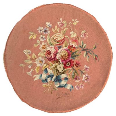 French Round Aubusson Tapestry from Bobyrugs, 1890s-YMM-1803428