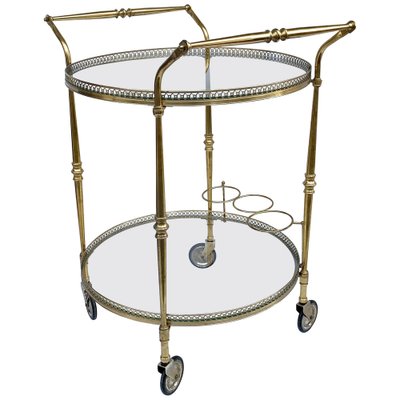 French Round Bar Trolley with Bottle Holder by Maison Baguès, 1950s-JDR-1126181