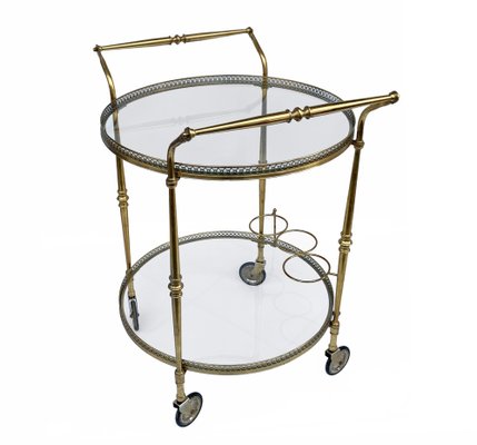 French Round Bar Trolley with Bottle Holder by Maison Baguès, 1950s-JDR-1126181