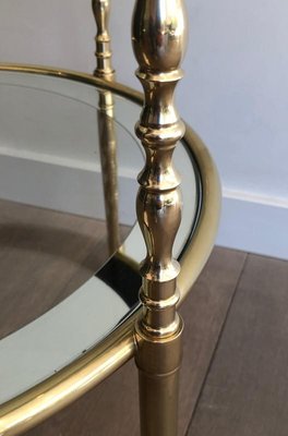 French Round Brass Side Table with Glass Shelves Surrounded by Silvered Mirror, 1970s-BA-697574