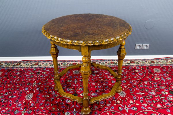 French Round Side Table in Burr Walnut, 1920s-KEG-1086377