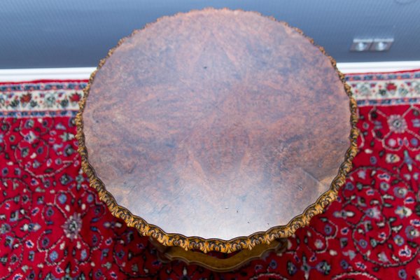 French Round Side Table in Burr Walnut, 1920s-KEG-1086377