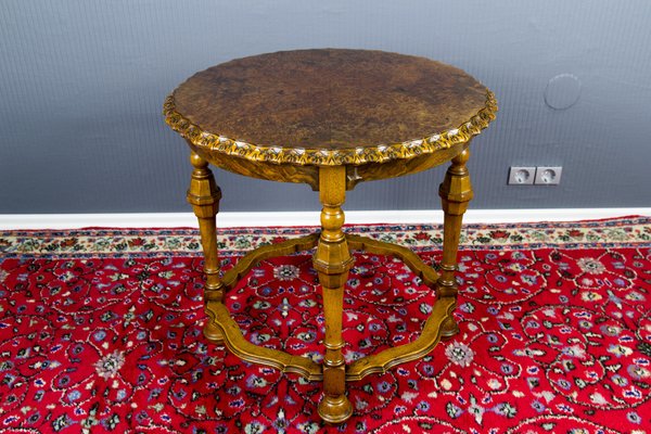 French Round Side Table in Burr Walnut, 1920s-KEG-1086377