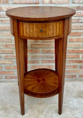 French Round Side Table in Walnut and Marquetry, 1940s-NOU-1413887