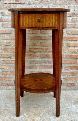 French Round Side Table in Walnut and Marquetry, 1940s-NOU-1413887