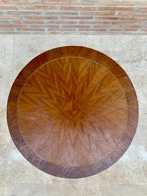 French Round Side Table in Walnut and Marquetry, 1940s-NOU-1413887