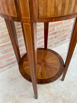 French Round Side Table in Walnut and Marquetry, 1940s-NOU-1413887