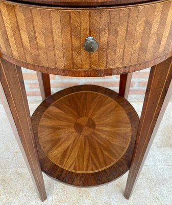 French Round Side Table in Walnut and Marquetry, 1940s-NOU-1413887