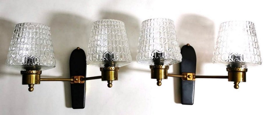 French Sconces in Brass and Half Crystal, 1961, Set of 2-QRS-825773