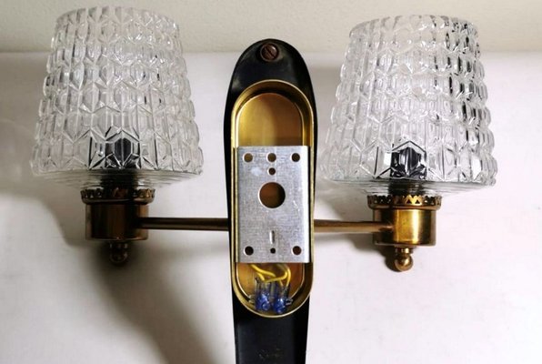 French Sconces in Brass and Half Crystal, 1961, Set of 2-QRS-825773