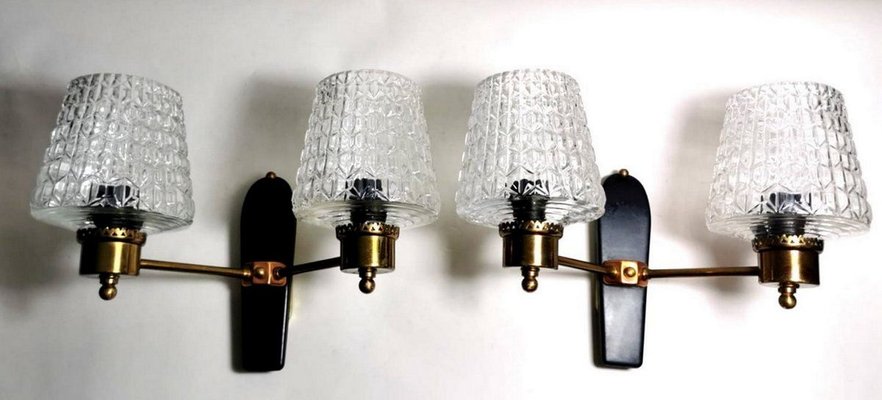 French Sconces in Brass and Half Crystal, 1961, Set of 2-QRS-825773