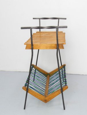 French Side Table and Magazine Rack Stand in Beech and Iron, 1950-RIU-1736482