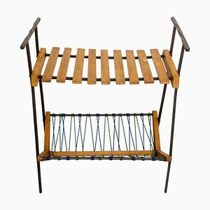 French Side Table and Magazine Rack Stand in Beech and Iron, 1950-RIU-1736482