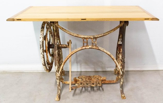 French Side Table with Beech Top and Sewing Machine Holder-RIU-865504