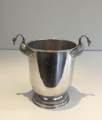 French Silver-Plated Ice Bucket with Swans Attributed to Christofle, 1940s-BA-728560