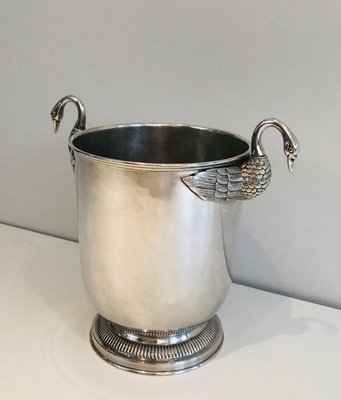 French Silver-Plated Ice Bucket with Swans Attributed to Christofle, 1940s-BA-728560