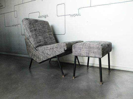 French Slipper Chair & Ottoman by Pierre Guariche Troika for Airborne, 1960s, Set of 2-ZM-1126490